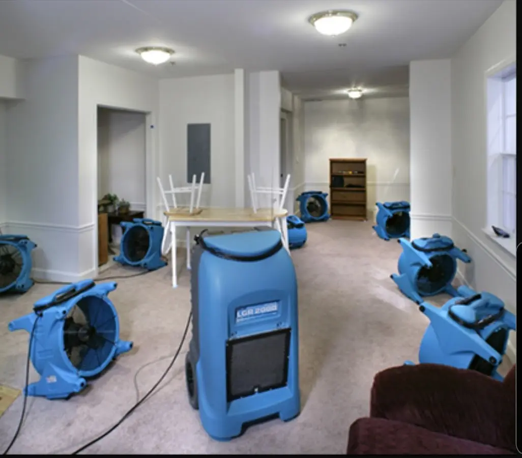 Air movers and dehumidifier setup for Water Extraction & Removal in Brattleboro